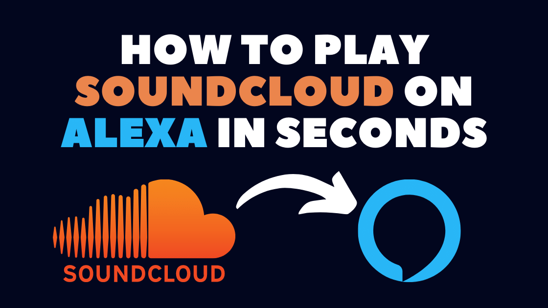 "how to play soundcloud on alexa in seconds" written, souncloud logo shown